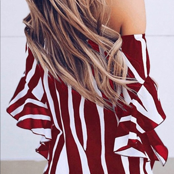 SOLD Striped Knot Bardot Blouse - Picture 3 of 7